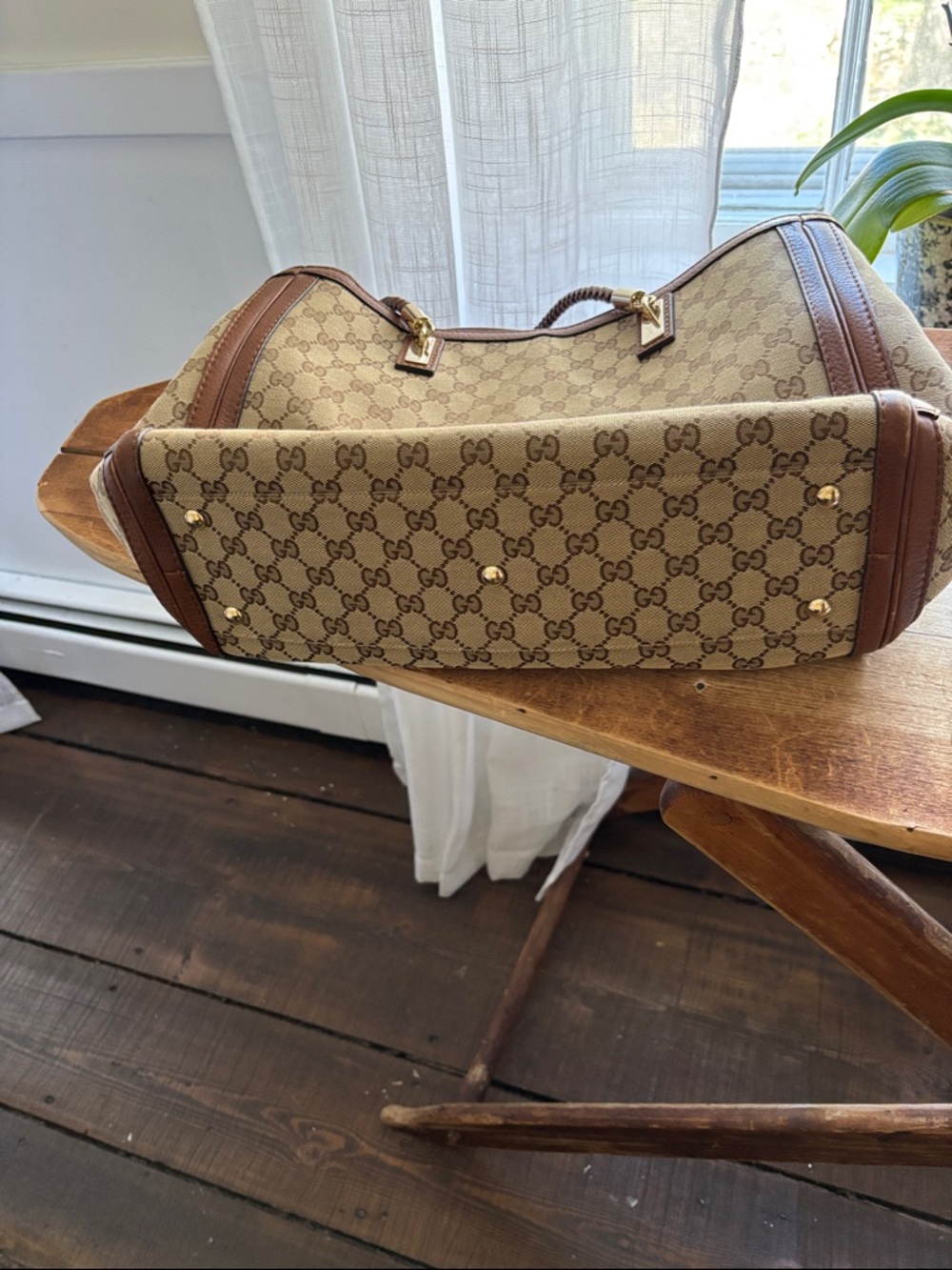 Gucci Beige and Brown GG Canvas Braided Handle Tote with Tassels - Picture 4 of 9